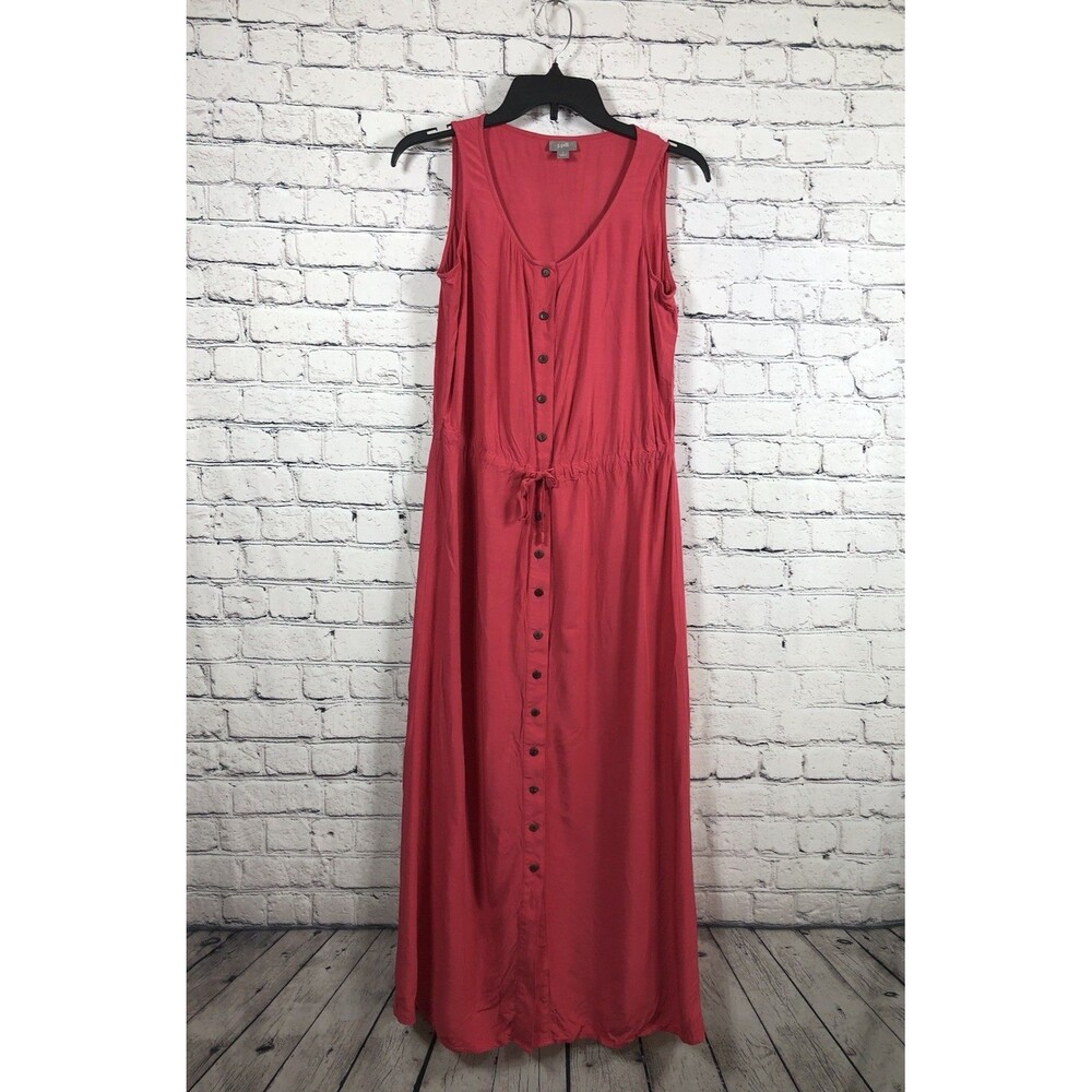 J.Jill Women Maxi Dress Sleeveless Button Front Drawstring Coral Pink Size S